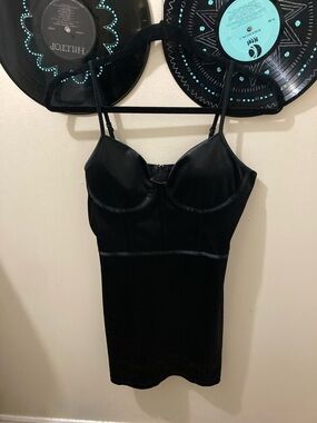 Satin Wet Seal Black Mini Dress with Built-In Bustier